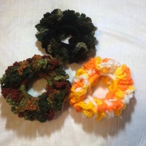 Hand made Crochet Hair Scrunchies, set of three